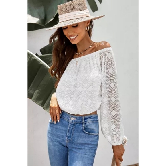 Plus Size CHARLIE Off The Shoulder White Top - Picture 3 of 4